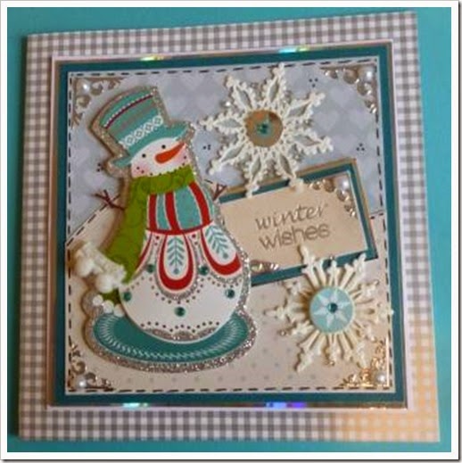 Grey gingham jewelled snowman christmas card
