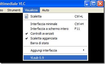 Voce VLsub nel menu Visualizza di VLC