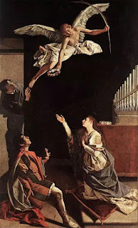 Bức “The Martyrs Valerian, Tiburzio and Cecilia” của họa sĩ Orazio Gentileschi vẽ năm 1620, mô tả cảnh Cecilia chứng minh cho chồng và em chồng thấy sự hiện diện của Thiên Thần. Bức “The Martyrs Valerian, Tiburzio and Cecilia” của họa sĩ Orazio Gentileschi vẽ năm 1620, mô tả cảnh Cecilia chứng minh cho chồng và em chồng thấy sự hiện diện của Thiên Thần.