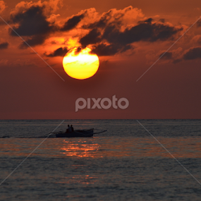 Banca against the setting sun by Cesar Cambay - Transportation Boats