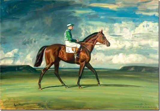 BLUE PRINCE II WITH HARRY CARR UP ON NEWMARKET HEATH by Sir Alfred J. Munnings