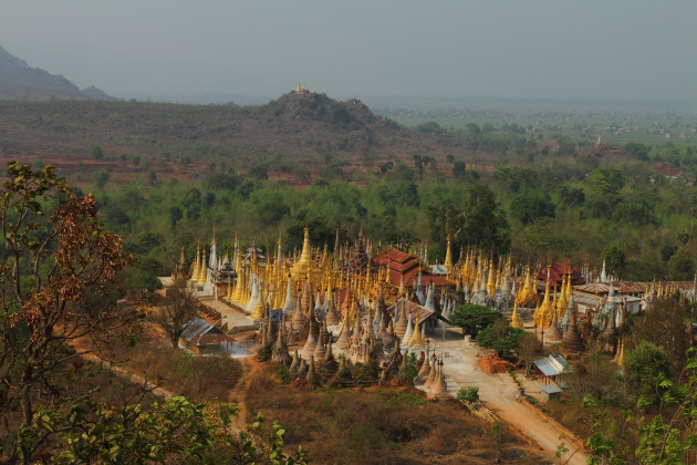 The Shwe Inn Dein Pagoda Complex as seen from a neighbouring hill