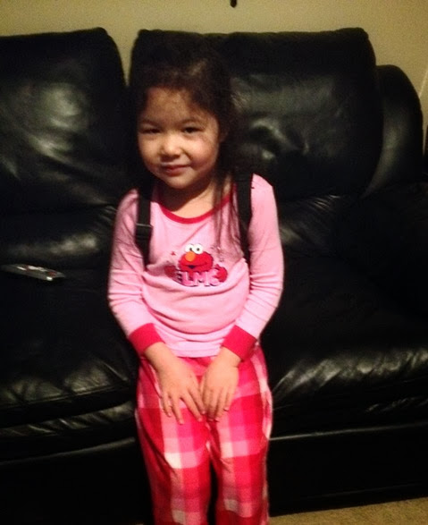 c0 Dee Dee still in her jammies and wearing her backpack