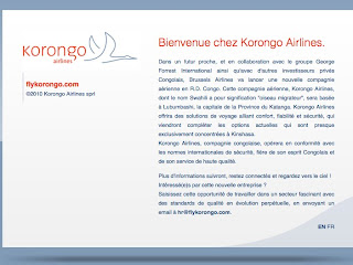 Une capture d'écran du site internet de Korongo Airlines