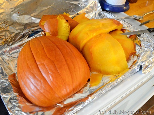 taking the skin off the roasted pumpkins