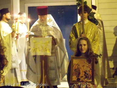 Boobear holds the Icon for the Procession and Gospel Reading Pascha 2011