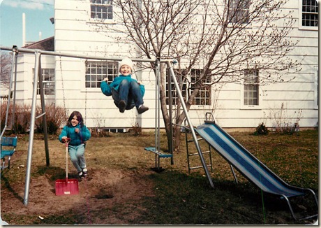 wendy and steph on swingset 1989