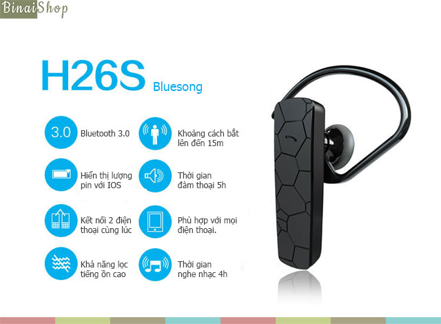 Tai nghe bluetooth cho điện thoại Bluesong H26S+