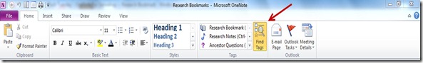 OneNote for Genealogy Research Find Tags