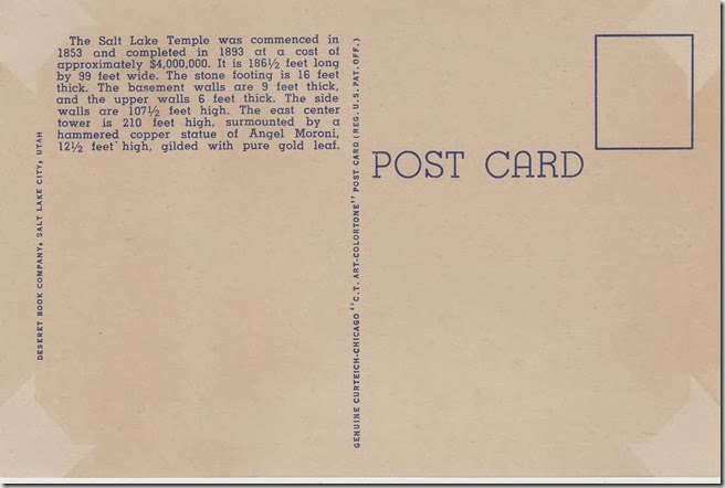 Salt Lake Temple Postcard pg. 2 - 1933