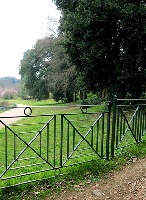 Ringhiera da palazzina di periferia nel parco di villa Pamphili (29 genn 2012)