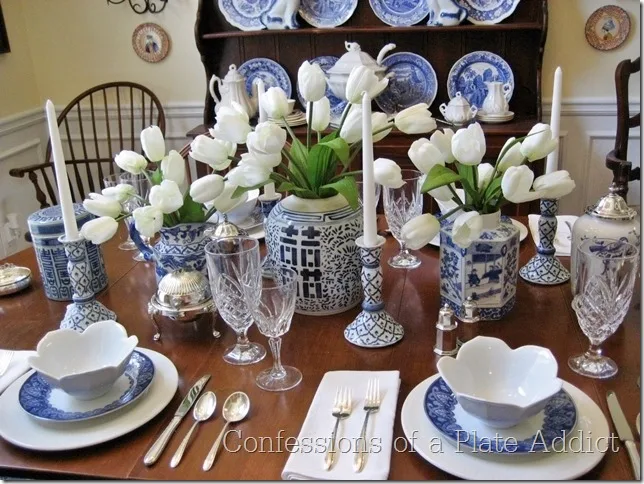 CONFESSIONS OF A PLATE ADDICT Tablescape in Blue and White