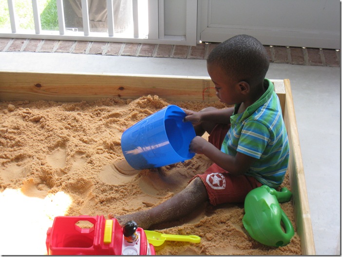 Zion's Homemade sandbox on wheels- a diy
