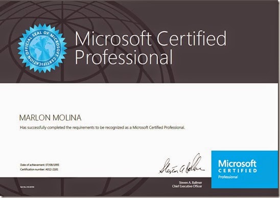 MCP Microsoft 1995 - Marlon Molina