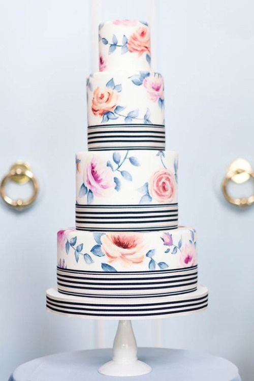floral-and-striped-cake