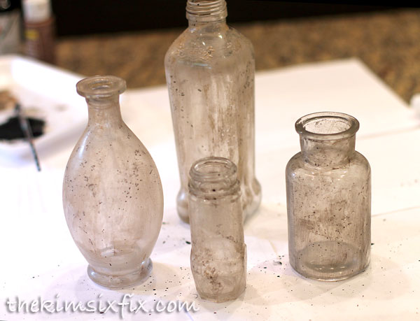 Faux vintage glass bottles