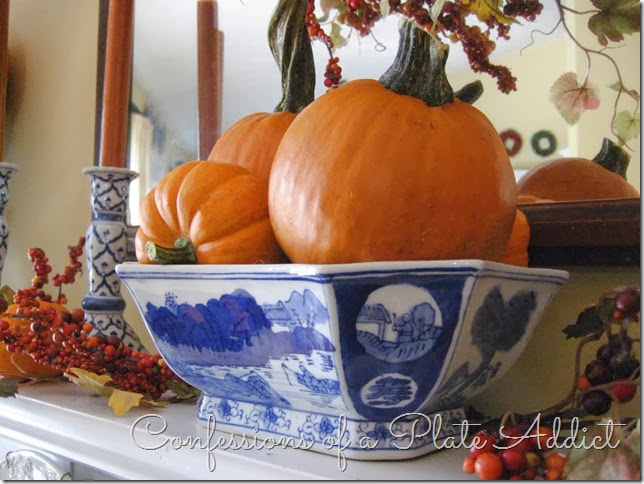 CONFESSIONS OF A PLATE ADDICT Blue, White and Bittersweet Fall Mantel CONFESSIONS OF A PLATE ADDICT Blue, White and Bittersweet Fall Mantel