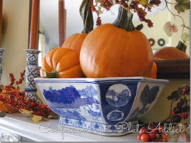 CONFESSIONS OF A PLATE ADDICT Blue, White and Bittersweet Fall Mantel