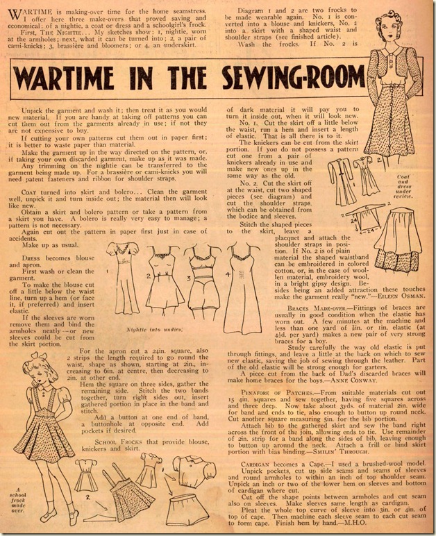 wartime in the sewing room