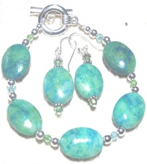 oval mottled blue green bracelet and earrings.3 4.2012