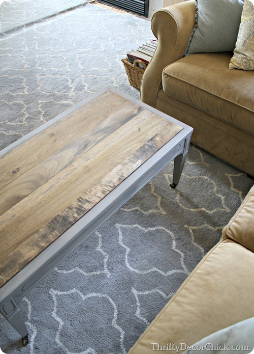 wood planked coffee table