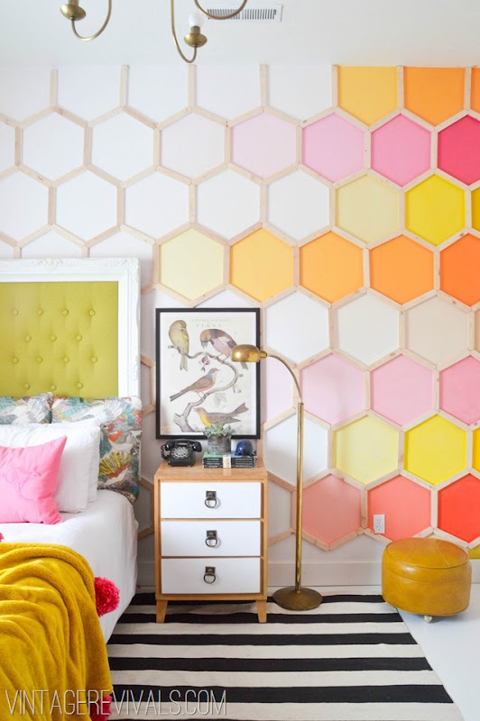 Rainbow HoneyComb Wall Little Girls Room Makeover @ Vintage Revivals-2