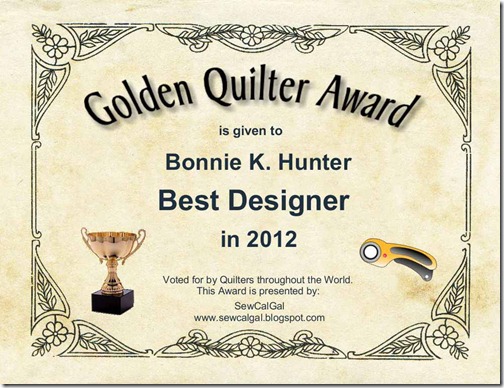 2012 Golden Quilter Awards Certificate-Best Designer