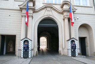guarding the entrance to Prague Castle