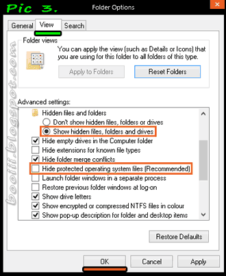 Folder options> View tab