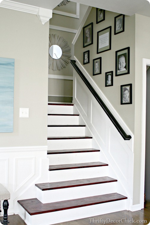 white risers stained treads stairs
