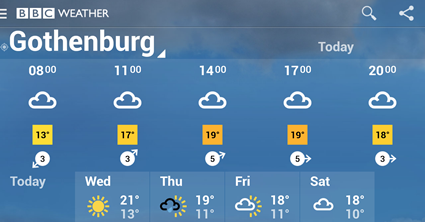 BBC Weather forecast for Gothenburg