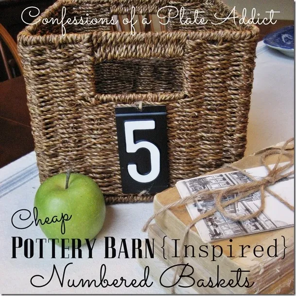 CONFESSIONS OF A PLATE ADDICT {Super Cheap} Pottery Barn Inspired Numbered Baskets