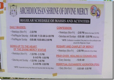 Schedule of Masses, Confession and Activities at the Shrine of Divine Mercy in Misamis Oriental