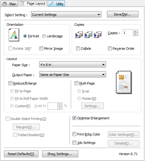 Printer Driver - Page Layout