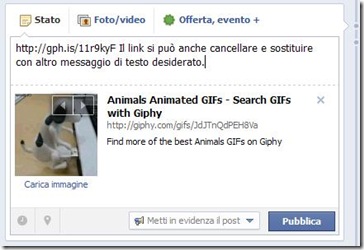 Giphy incollare link GIF su Facebook