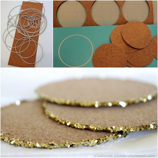 Cork & Gold Glitter Coasters with Lifestyles Crafts via homework | carolynshomework.com