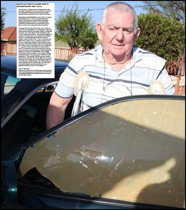 VanderMerwe BEN car hit by stray bullet on e of four Sept 14 2011 Monument Krugersdorp PietRetiefAve