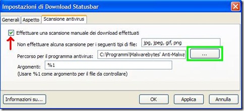 Impostazioni di Download Statusbar