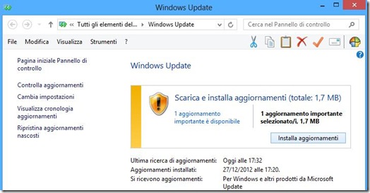 Scarica e installa aggiornamenti Windows 8