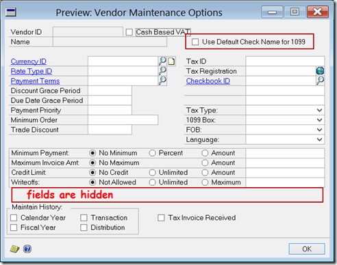 Preview of Modified Vendor Options