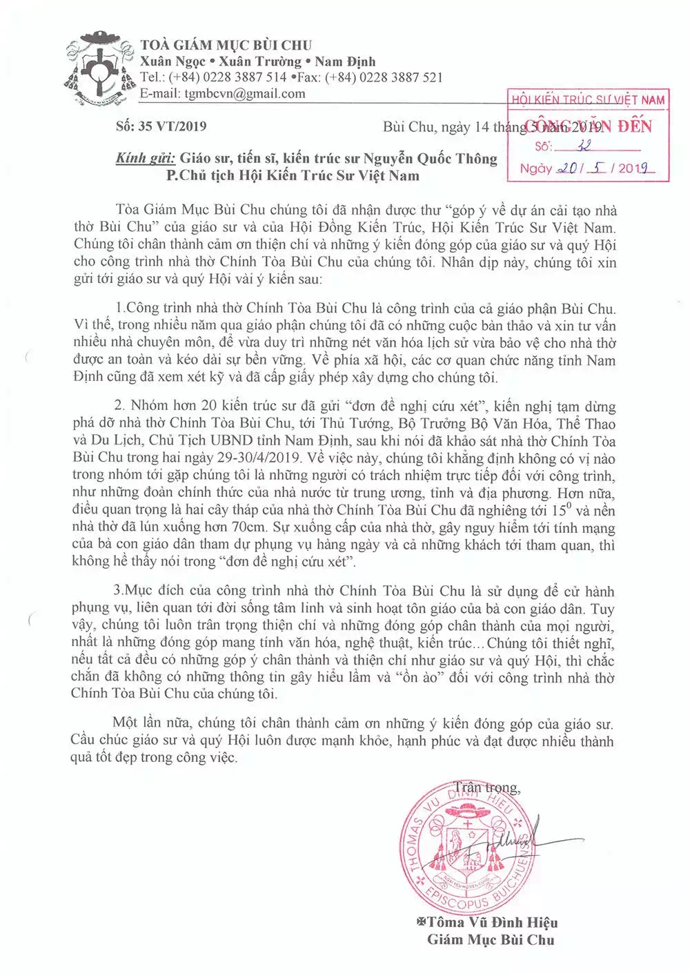 Về vụ nhà thờ chánh toà Bùi Chu: Mời tham khảo ý kiến anh Vũ Lê Hoàng, một giáo dân Bùi Chu