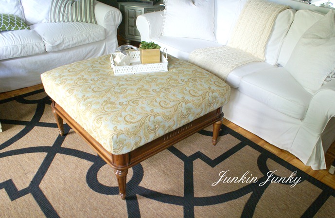 Coffee table becomes an ottoman at JunkinJunky.blogspot.com