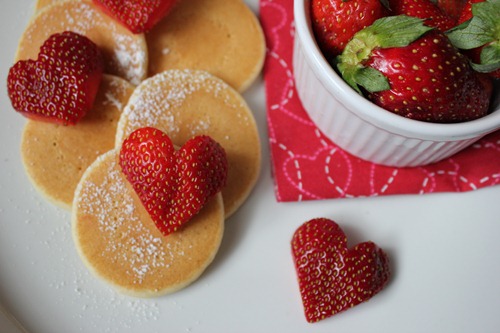Valentine's Day Breakfast Heart Strawberry Pancakes