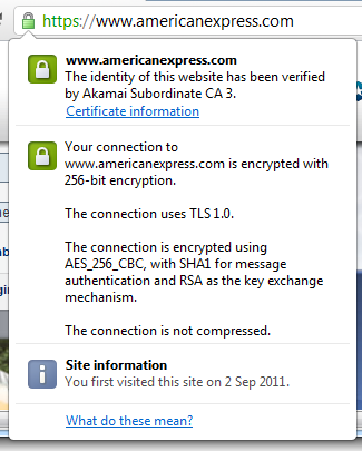 Ispezionare il certificato sul sito American Express