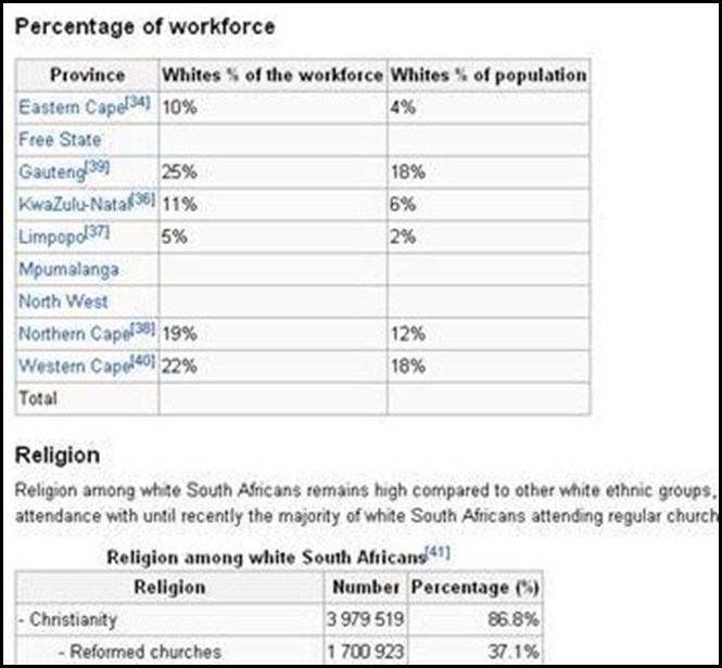 AFRIKANERS REMOVED FROM WORKFORCE BY ANC REGIME 2009 STATS SA