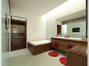 Baño de diseño con muebles en madera Baño de diseño con muebles en madera