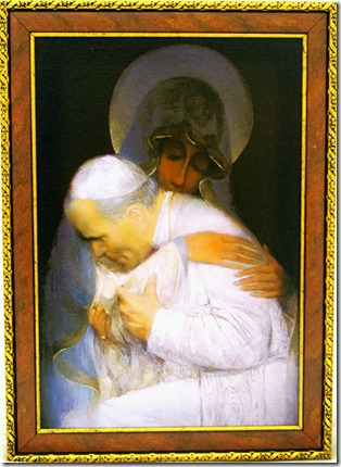 Pintura do Papa abraçando a Virgem Maria