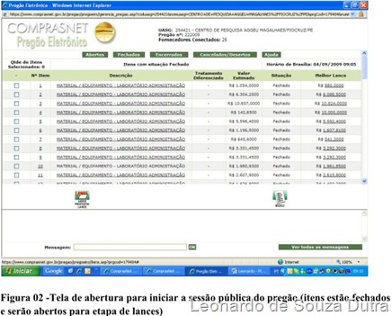 Site comprasnet.gov.br - tela de abertura para iniciar a sessão pública do pregão