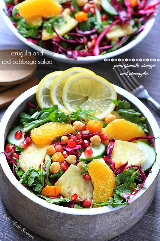 Arugula Salad with Red Cabbage, Pomegranate, Orange and Pineapples from -- @LifeMadeSweeter.jpg