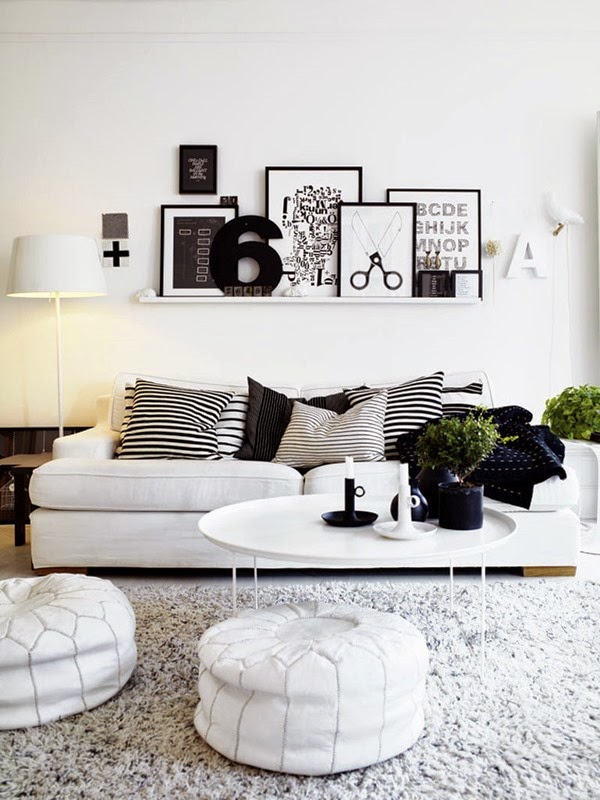 decorating-ideas-living-room-scandinavian-comfy-black-and-white-living-rooms-decor-using-decorative-frames-and-pillows-also-round-ottoman-in-white-furry-area-rug-interesting-black-and-white-living-ro